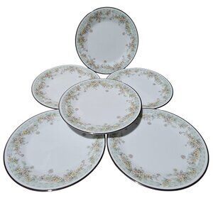 6 Noritake Spring Field Dessert Plates 6.5" delicate flowers vtg Japan silver ri